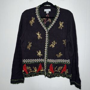 The Paragon Women’s Embroidered Christmas Sweater Cardigan Red Bird Size XL
